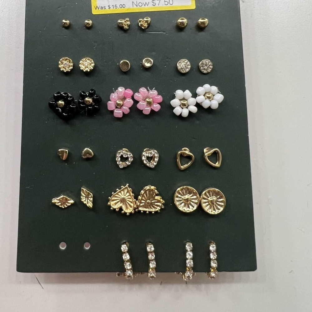 Gold and Black Floral Earring Set